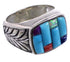 Silver Multicolor Inlay Southwestern Ring Size 7-1/2 CX50048